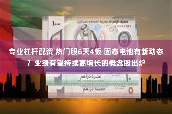 专业杠杆配资 热门股6天4板 固态电池有新动态？业绩有望持续高增长的概念股出炉