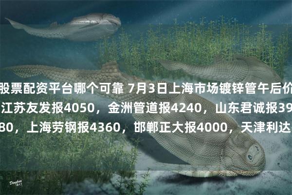 股票配资平台哪个可靠 7月3日上海市场镀锌管午后价格稳,4寸*3.75mm江苏友发报4050,金洲管道报4240,山东君诚报3970,衡水华岐报3980,上海劳钢报4360,邯郸正大报4000,天津利达报4400,江苏国强报3970,含税过磅。(元/吨)